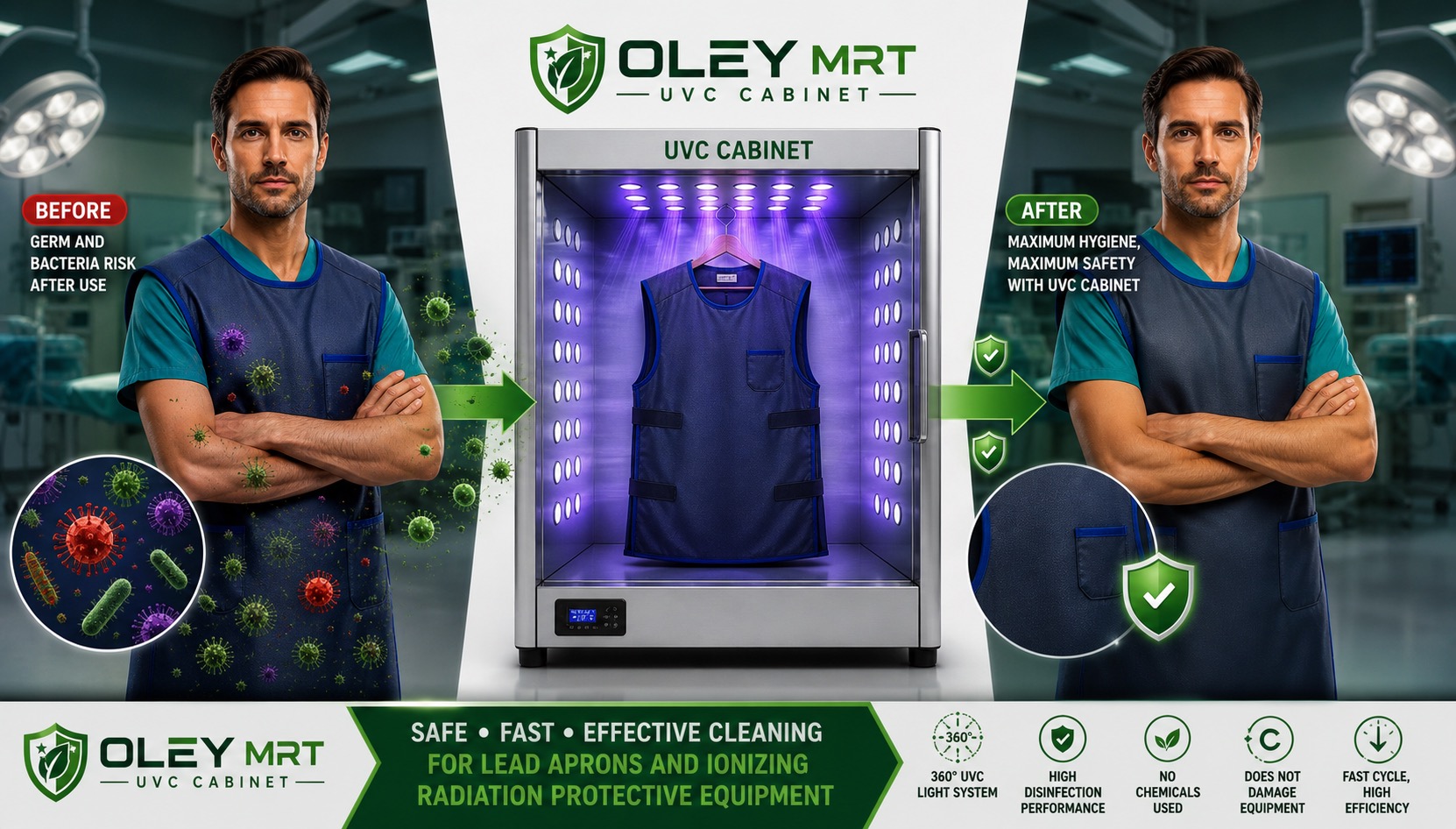 OLEY MRT UVC cabinet before and after disinfection image